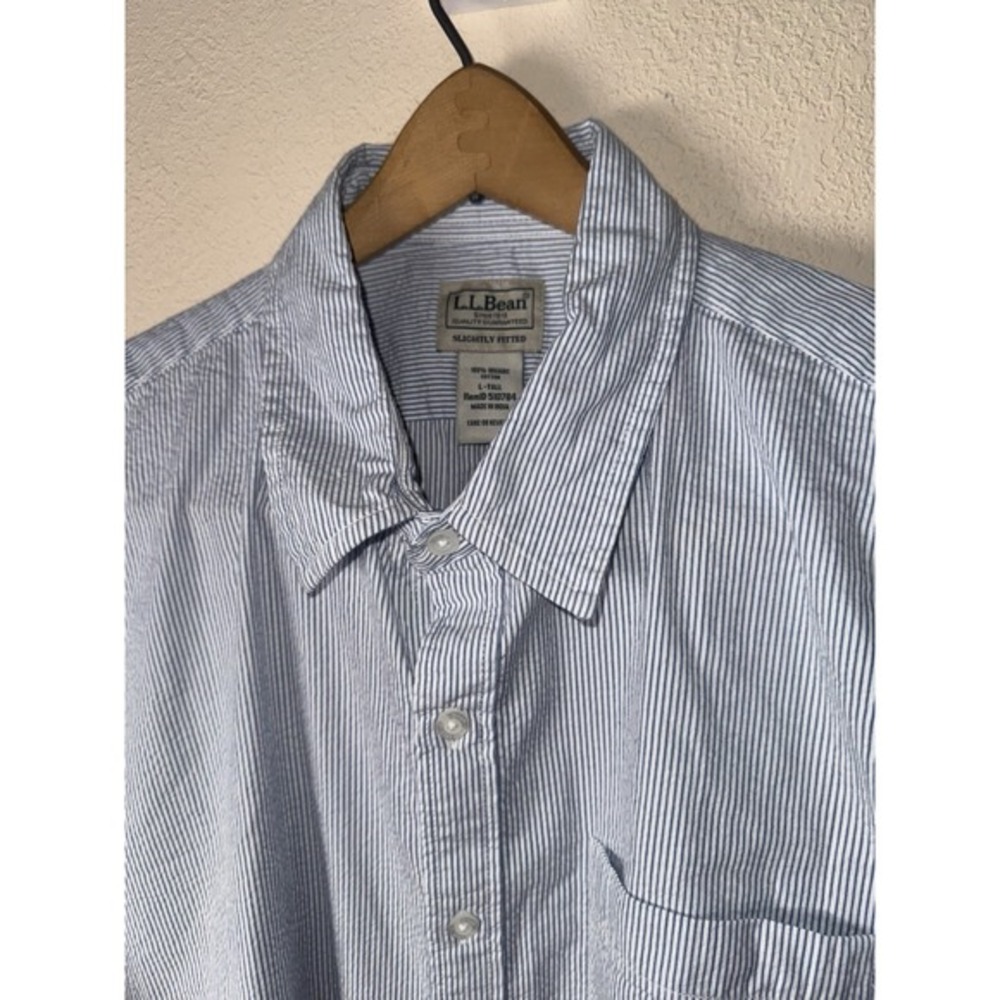 L.L.‎ Bean Organic Cotton Blue White Stripe Button Shirt Slightly Fitted LT NWT